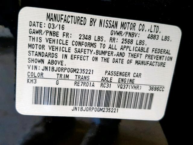 JN1BJ0RP0GM235221 - 2016 INFINITI QX50 BLACK photo 10