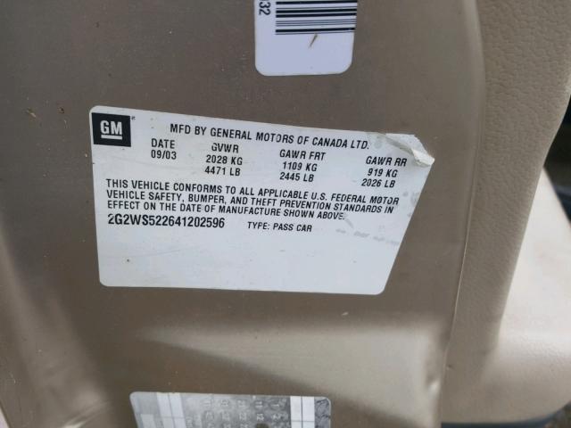2G2WS522641202596 - 2004 PONTIAC GRAND PRIX GOLD photo 10