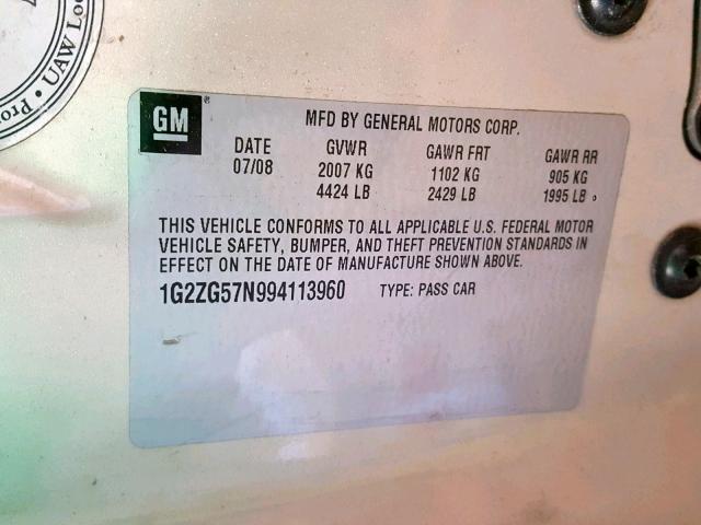 1G2ZG57N994113960 - 2009 PONTIAC G6 GOLD photo 10