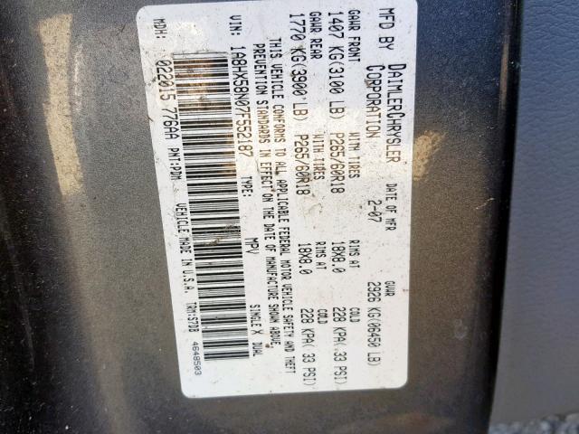 1A8HX58N07F552187 - 2007 CHRYSLER ASPEN LIMI CHARCOAL photo 10