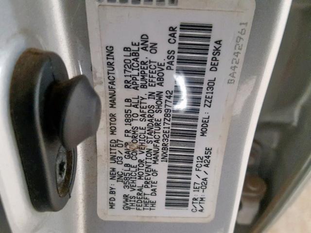 1NXBR32E17Z897742 - 2007 TOYOTA COROLLA CE SILVER photo 10