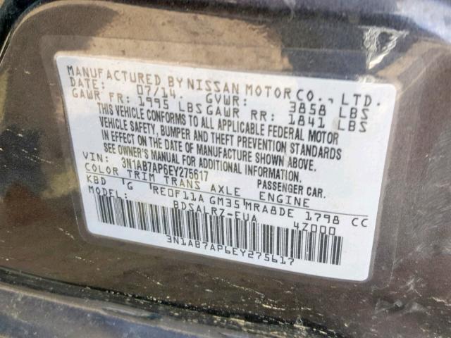 3N1AB7AP6EY275617 - 2014 NISSAN SENTRA S GRAY photo 10