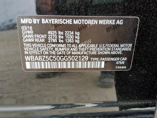 WBA8Z5C50GG502129 - 2016 BMW 328 XIGT BLACK photo 10