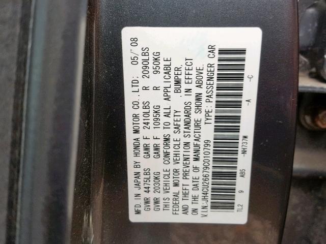 JH4CU26679C010799 - 2009 ACURA TSX GRAY photo 10