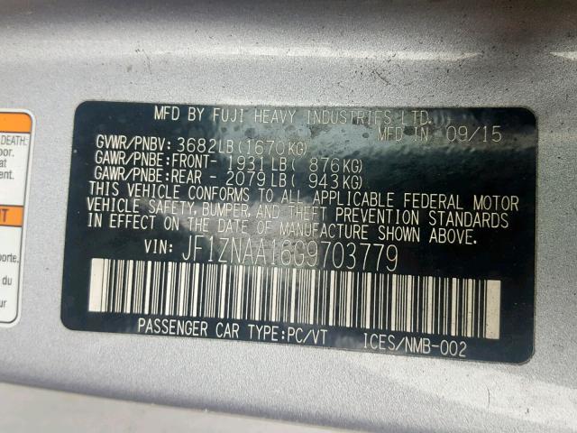 JF1ZNAA16G9703779 - 2016 TOYOTA SCION FR-S SILVER photo 10