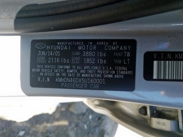 KMHDN46DX5U160001 - 2005 HYUNDAI ELANTRA GLS  photo 10