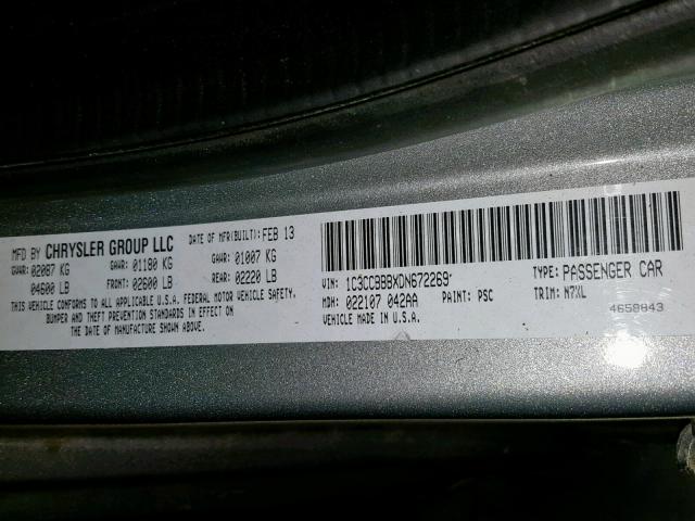 1C3CCBBBXDN672269 - 2013 CHRYSLER 200 TOURIN GRAY photo 10