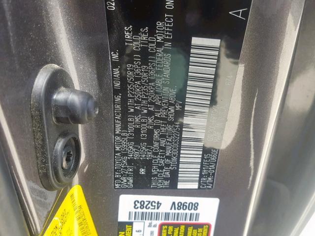 5TDXK3DC0CS227544 - 2012 TOYOTA SIENNA SPO GRAY photo 10