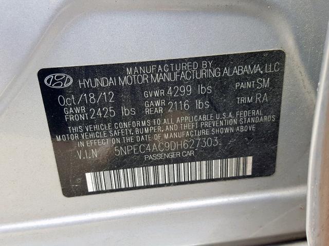 5NPEC4AC9DH627303 - 2013 HYUNDAI SONATA SE SILVER photo 10