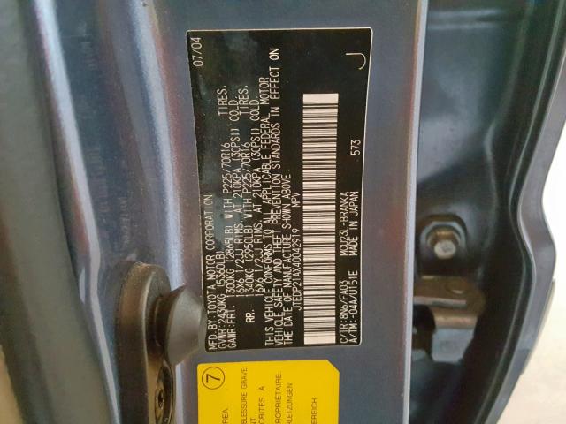 JTEDP21AX40042919 - 2004 TOYOTA HIGHLANDER BLUE photo 10