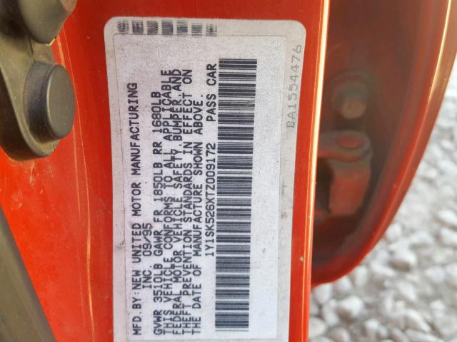 1Y1SK526XTZ009172 - 1996 GEO PRIZM BASE წითელი ფოტო 10