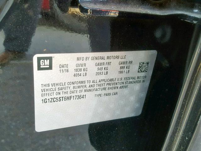 1G1ZC5ST6HF173641 - 2017 CHEVROLET MALIBU LS BLACK photo 10