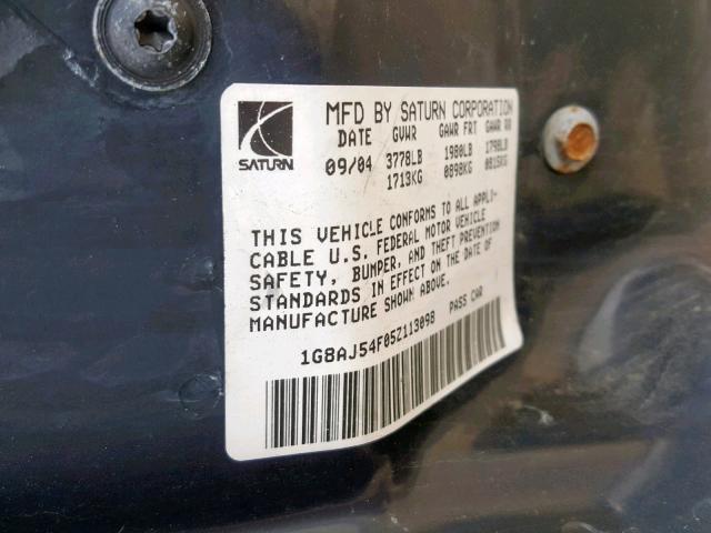 1G8AJ54F05Z113098 - 2005 SATURN ION LEVEL WHITE photo 10