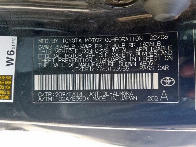 JTKDE167760123955 - 2006 TOYOTA SCION TC  photo 10