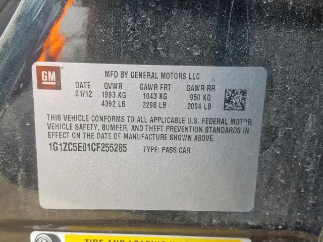 1G1ZC5E01CF255285 - 2012 CHEVROLET MALIBU 1LT 黑色 照片 10