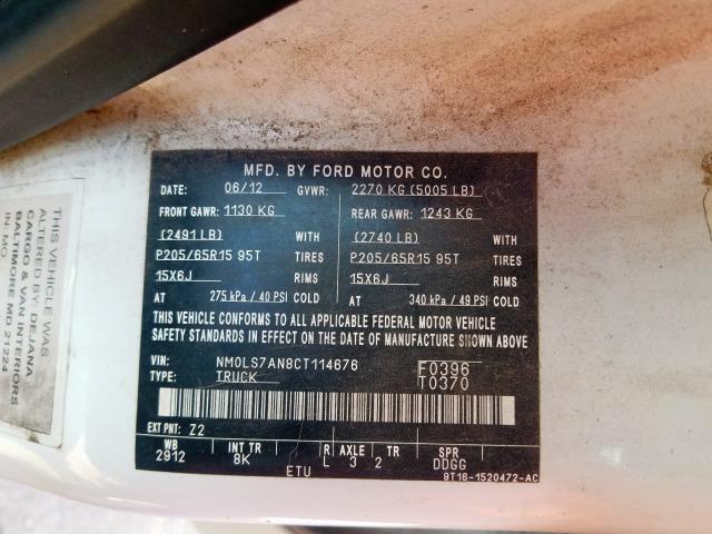 NM0LS7AN8CT114676 - 2012 FORD TRANSIT CONNECT XL  photo 10