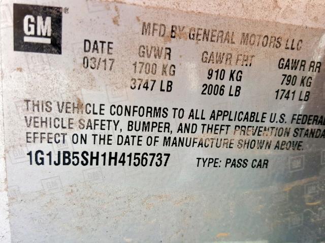 1G1JB5SH1H4156737 - 2017 CHEVROLET SONIC LS SILVER photo 10