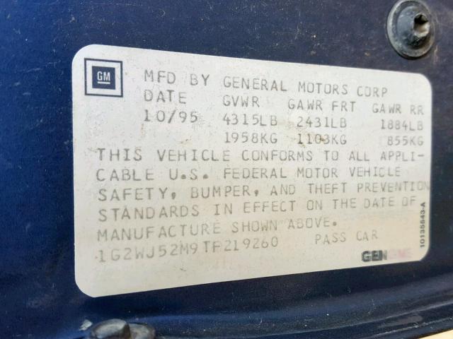 1G2WJ52M9TF219260 - 1996 PONTIAC GRAND PRIX 蓝色 照片 10