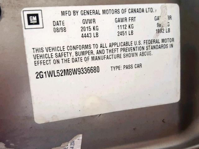 2G1WL52M8W9336680 - 1998 CHEVROLET LUMINA BAS 棕色 照片 10