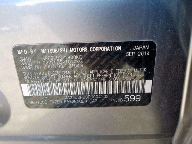 JA32U2FU0FU004102 - 2015 MITSUBISHI LANCER ES  photo 10