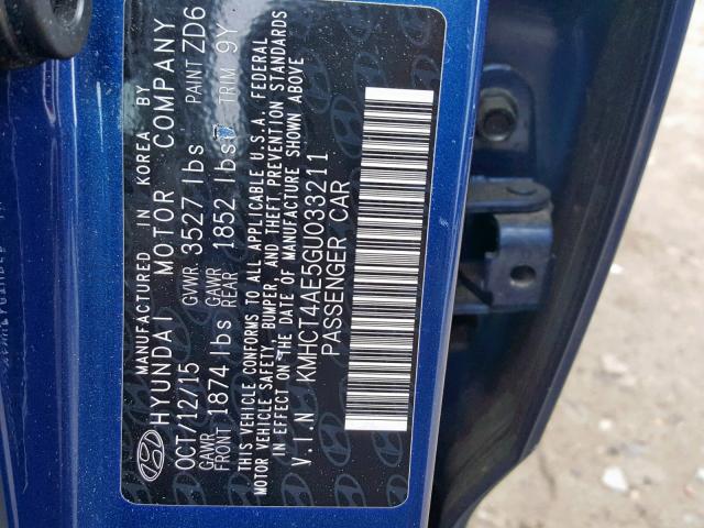 KMHCT4AE5GU033211 - 2016 HYUNDAI ACCENT SE BLUE photo 10