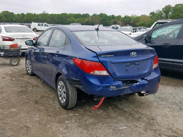 KMHCT4AE5GU033211 - 2016 HYUNDAI ACCENT SE BLUE photo 3