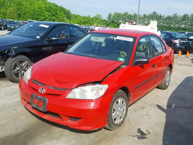 1HGES16335L012626 - 2005 HONDA CIVIC DX V RED photo 2