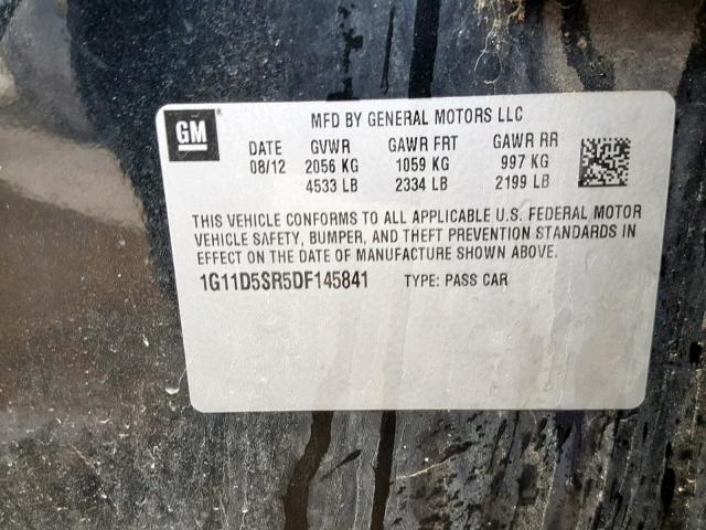 1G11D5SR5DF145841 - 2013 CHEVROLET MALIBU 1LT 黑色 照片 10