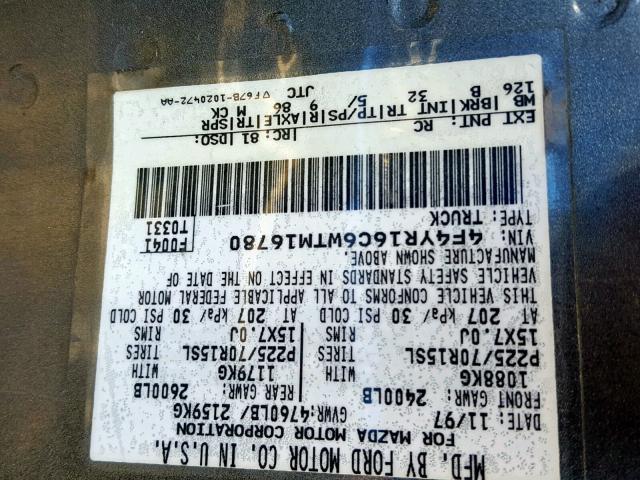 4F4YR16C6WTM16780 - 1998 MAZDA B2500 CAB GRAY photo 10