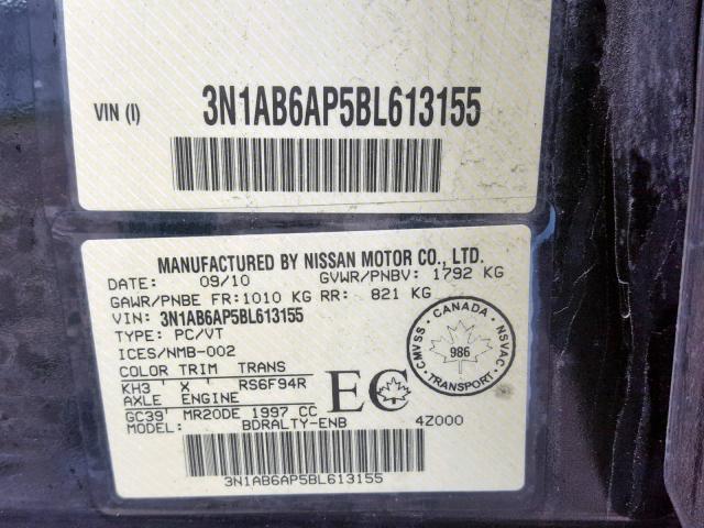 3N1AB6AP5BL613155 - 2011 NISSAN SENTRA 2.0 BLACK photo 10