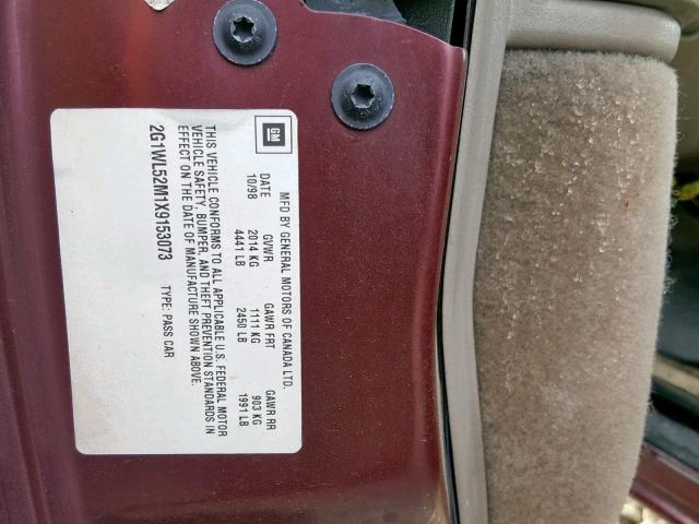 2G1WL52M1X9153073 - 1999 CHEVROLET LUMINA BAS 栗色 照片 10