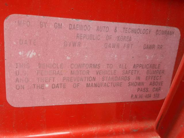 KL1TD66606B523619 - 2006 CHEVROLET AVEO BASE Қызыл фото 10