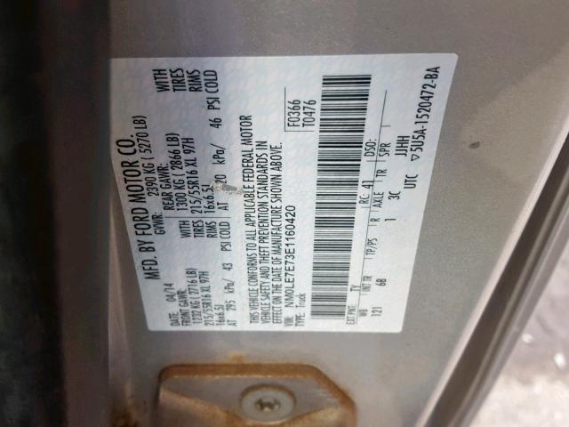 NM0LE7E73E1160420 - 2014 FORD TRANSIT CO SILVER photo 10