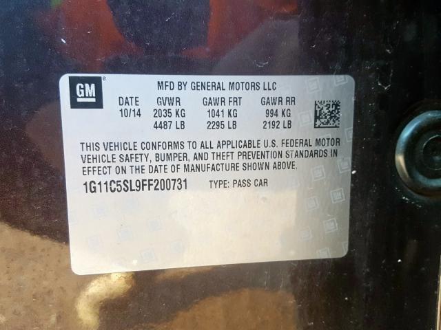 1G11C5SL9FF200731 - 2015 CHEVROLET MALIBU 1LT  照片 10