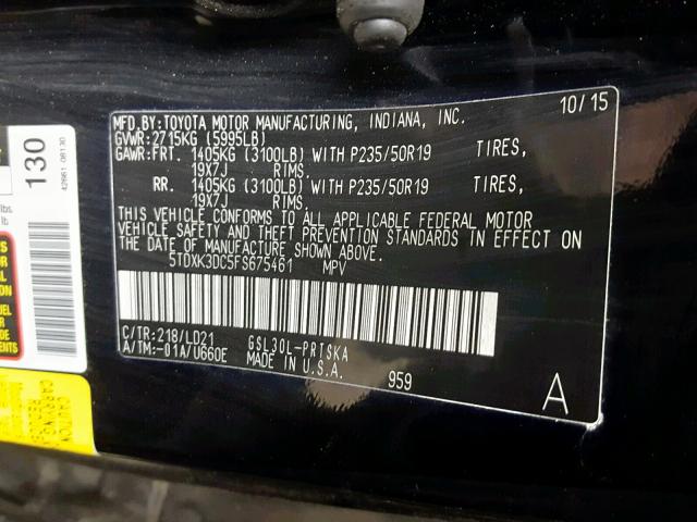 5TDXK3DC5FS675461 - 2015 TOYOTA SIENNA SPO BLACK photo 10