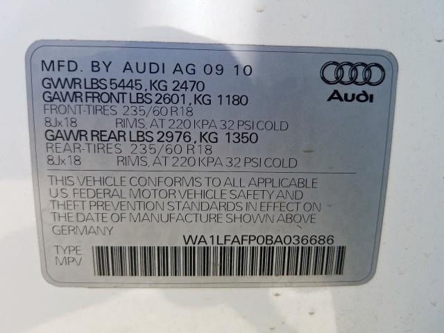 WA1LFAFP0BA036686 - 2011 AUDI Q5 PREMIUM PLUS  photo 10