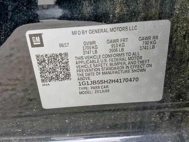 1G1JB5SH2H4170470 - 2017 CHEVROLET SONIC LS 黑色 照片 10