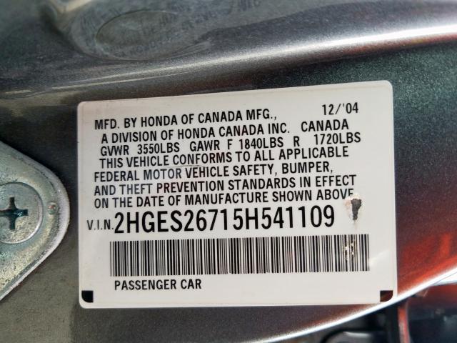 2HGES26715H541109 - 2005 HONDA CIVIC EX  photo 10