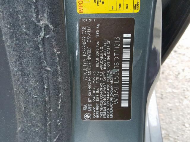 WBAHL83518DT11213 - 2008 BMW 7 SERIES GRAY photo 10