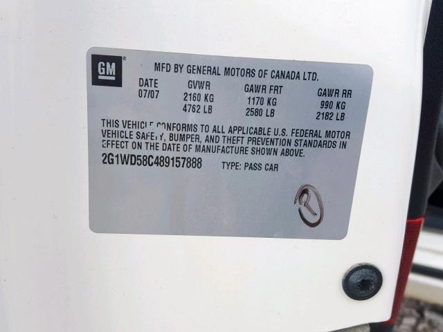 2G1WD58C489157888 - 2008 CHEVROLET IMPALA SUP თეთრი ფოტო 10