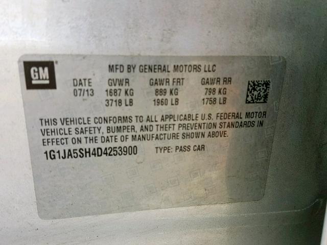 1G1JA5SH4D4253900 - 2013 CHEVROLET SONIC LS SILVER photo 10