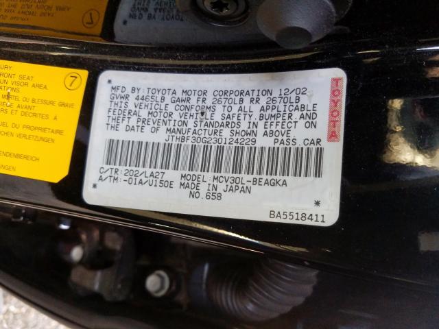 JTHBF30G230124229 - 2003 LEXUS ES 300  photo 10