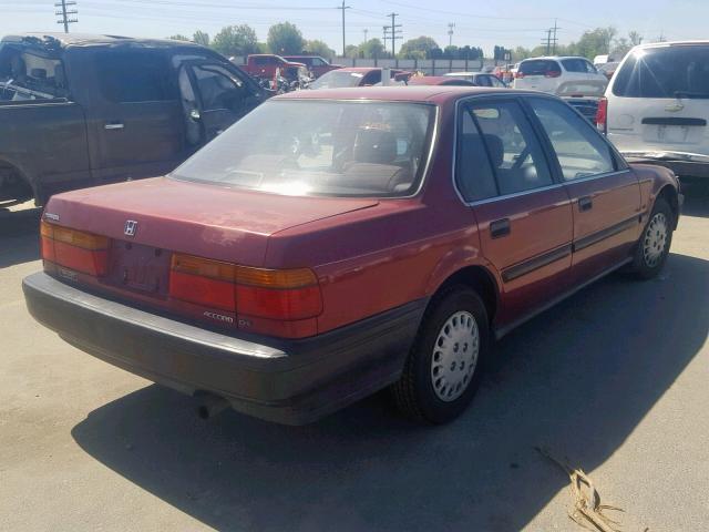 JHMCB7649MC080511 - 1991 HONDA ACCORD DX BURGUNDY photo 4