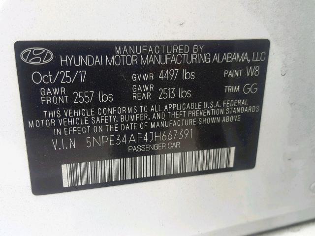 5NPE34AF4JH667391 - 2018 HYUNDAI SONATA SPO WHITE photo 10