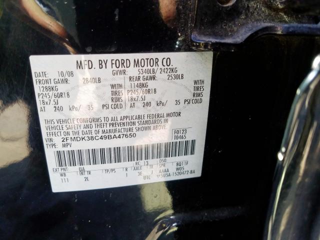 2FMDK38C49BA47650 - 2009 FORD EDGE SEL  photo 10