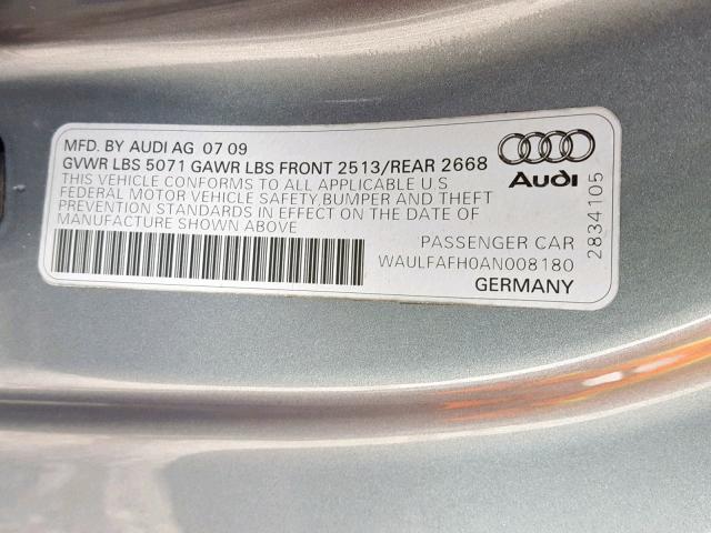 WAULFAFH0AN008180 - 2010 AUDI A5 PREMIUM GRAY photo 10