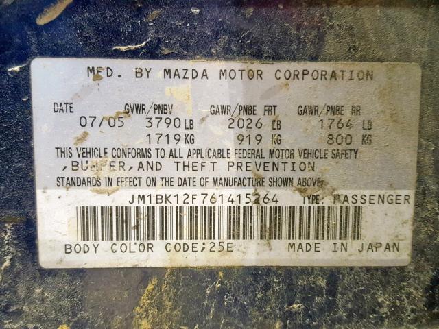 JM1BK12F761415264 - 2006 MAZDA 3 I PURPLE photo 10