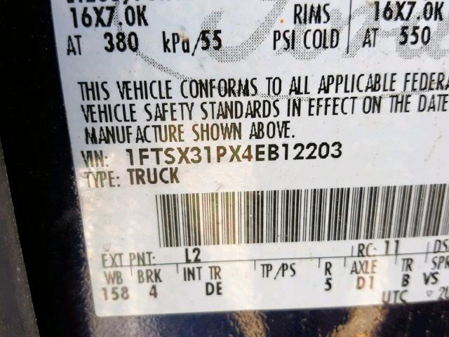 1FTSX31PX4EB12203 - 2004 FORD F350 SRW S BLUE photo 10