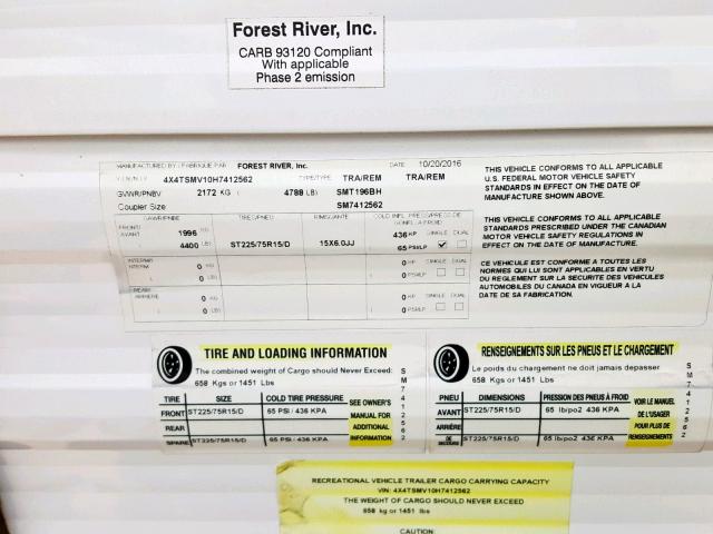 4X4TSMV10H7412562 - 2017 SALM FOREST RIV TWO TONE photo 10