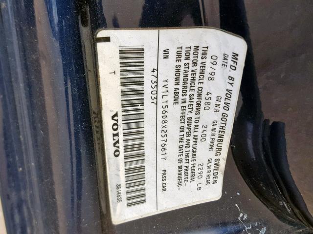 YV1LT56D8X2576617 - 1999 VOLVO S70 BLUE photo 10